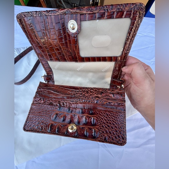 Brahmin Minuette Rich Brown Croc-Embossed Crossbody Bag - Picture 7 of 11